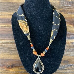 Vintage Bohemian Black and Gold Statement Necklace